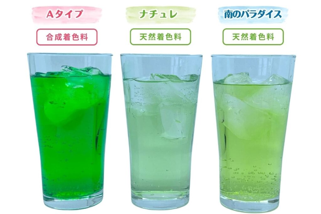 ドリンク希釈グリーン色イメージ（合成着色料・天然着色料）
