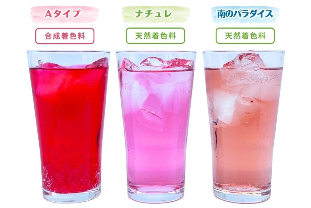 ドリンク希釈ピンク色イメージ（合成着色料・天然着色料）