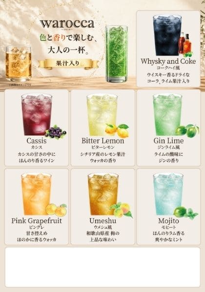ワロッカメニュー表_アルコール × 縦グラス × ベージュ_イメージ