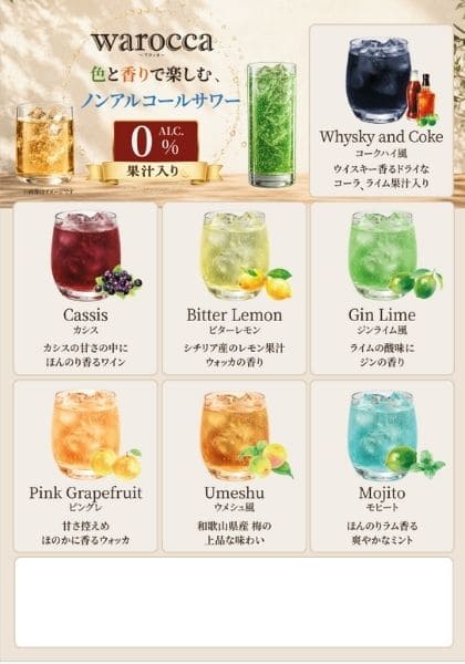 ワロッカメニュー表_ノンアル × 丸グラス × ベージュ_イメージ